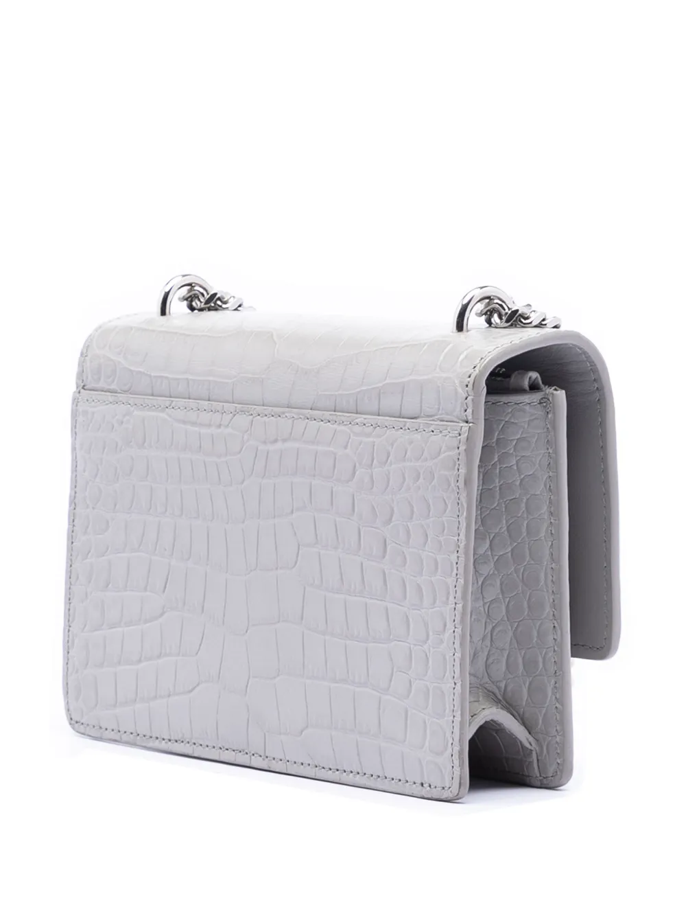  Saint Laurent Pre-owned 2017 Mini Croc Embossed Leather Monogram Sunset Wallet On Chain Crossbody Bag - Grey 