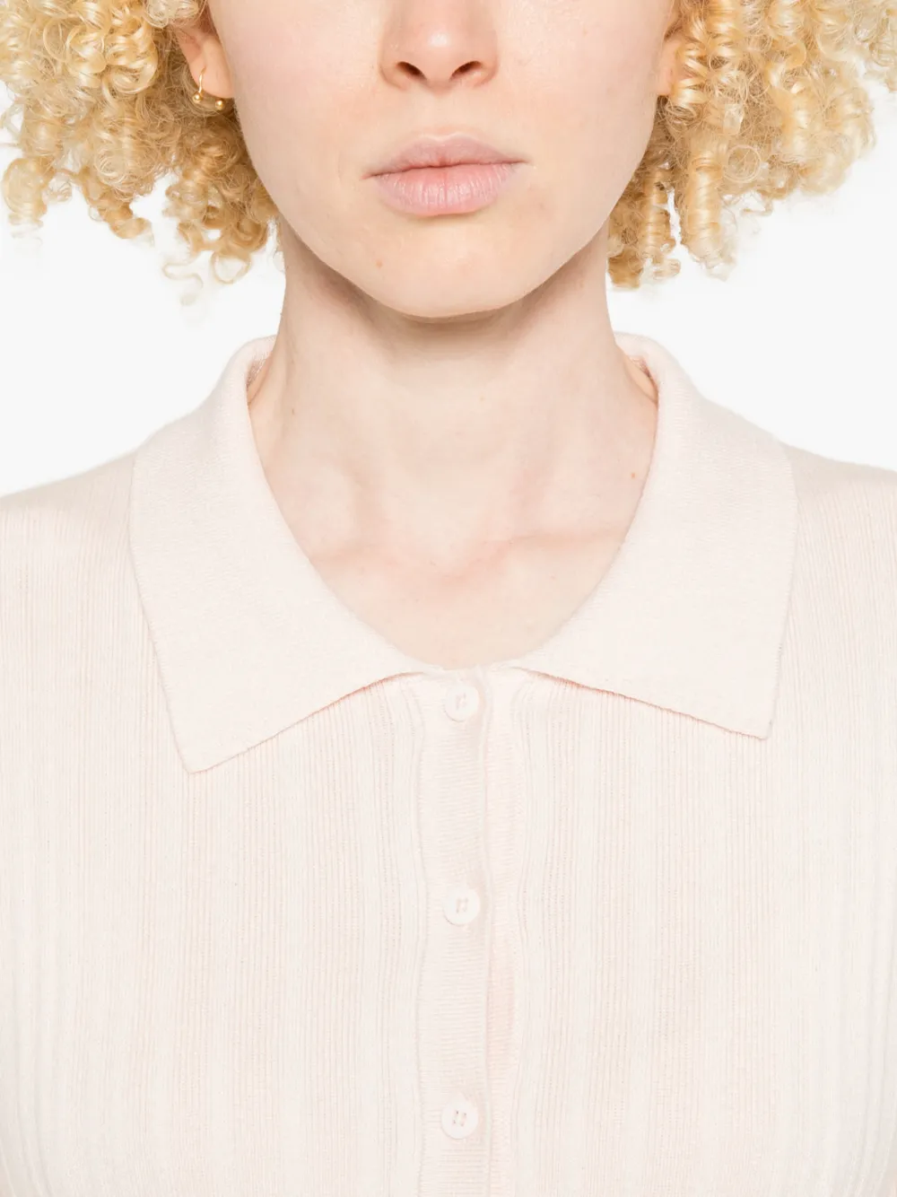 Ribbed Buttoned Polo Top