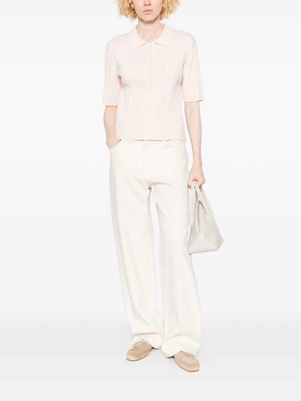 Ribbed Buttoned Polo Top