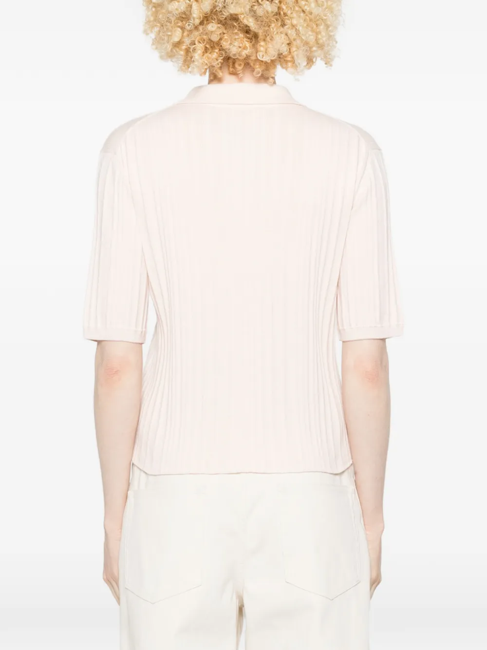 Ribbed Buttoned Polo Top