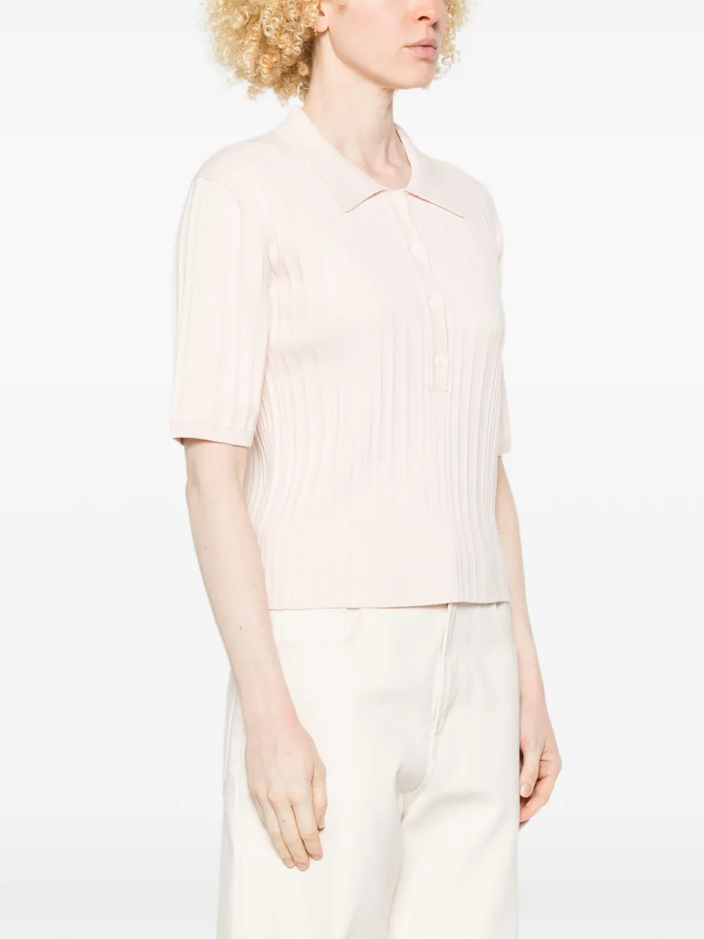 Ribbed Buttoned Polo Top