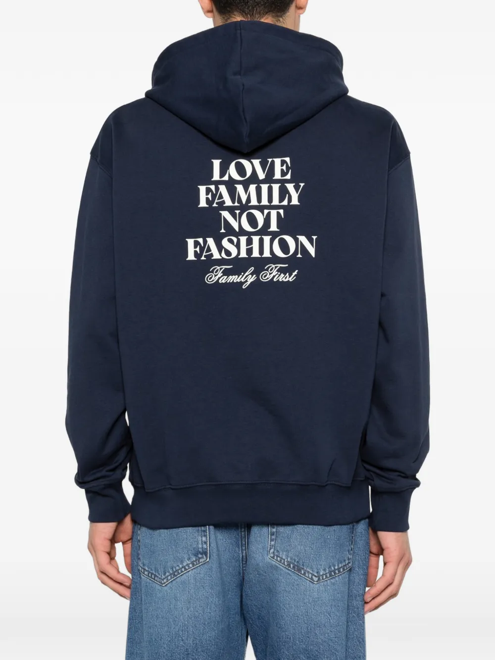 Family First Hoodie met tekstprint Blauw