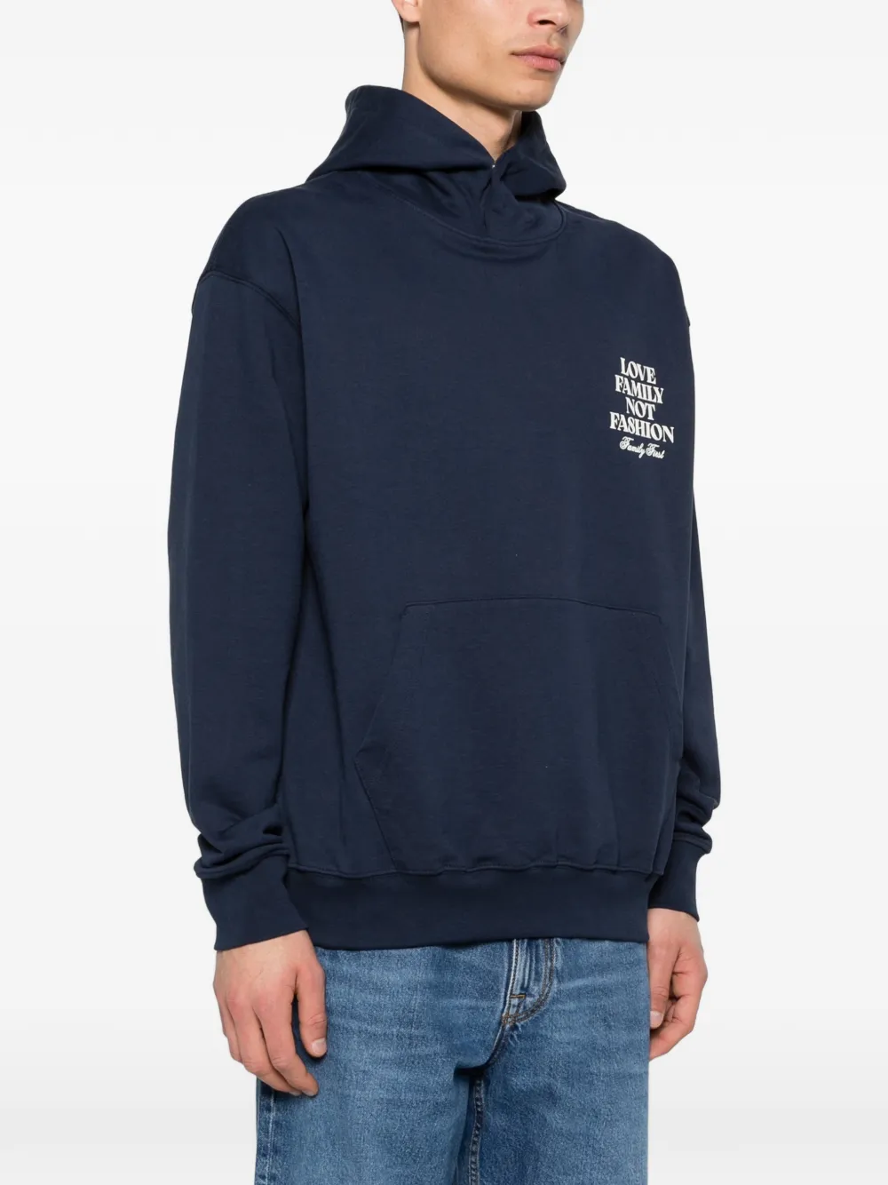 Family First Hoodie met tekstprint Blauw