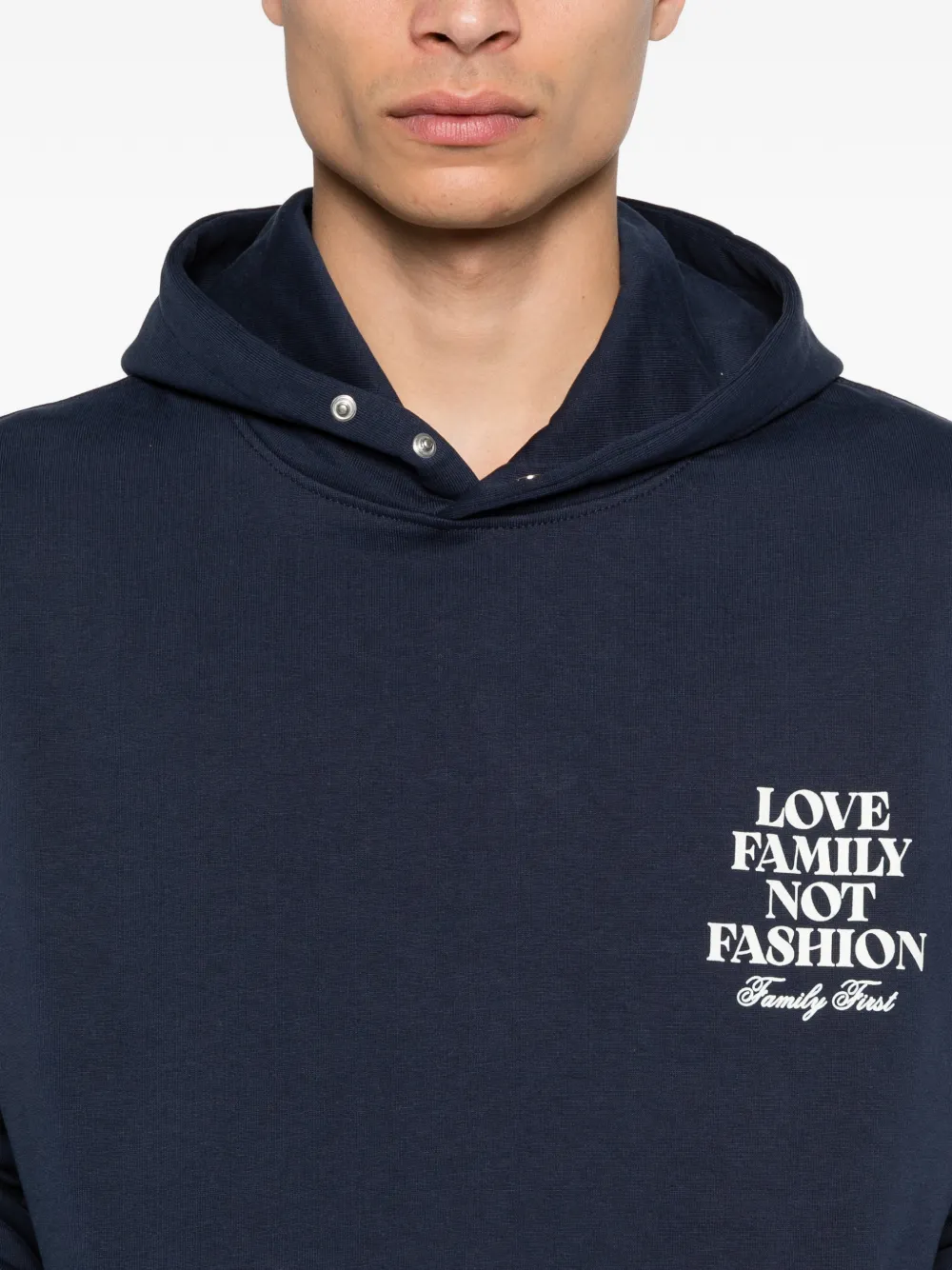 Family First Hoodie met tekstprint Blauw