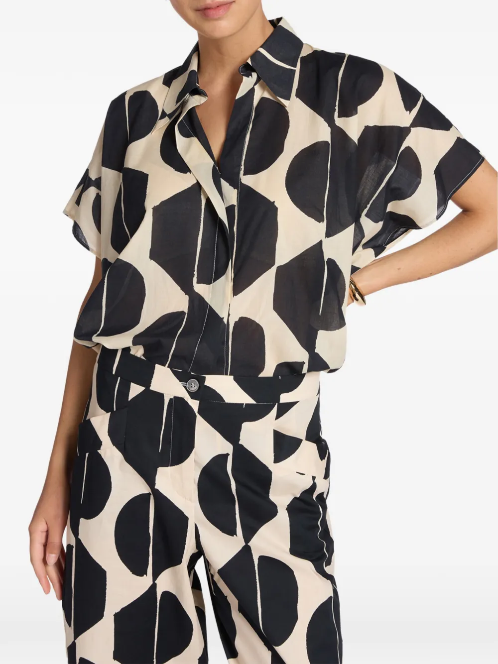  Elena Miro` Printed Cotton Muslin Shirt - Neutrals 