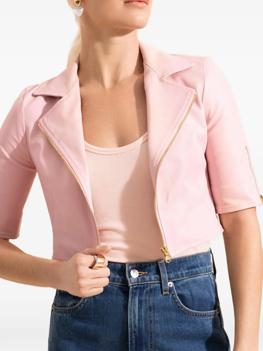  Susan Bender Leather Cropped Jacket - Pink 