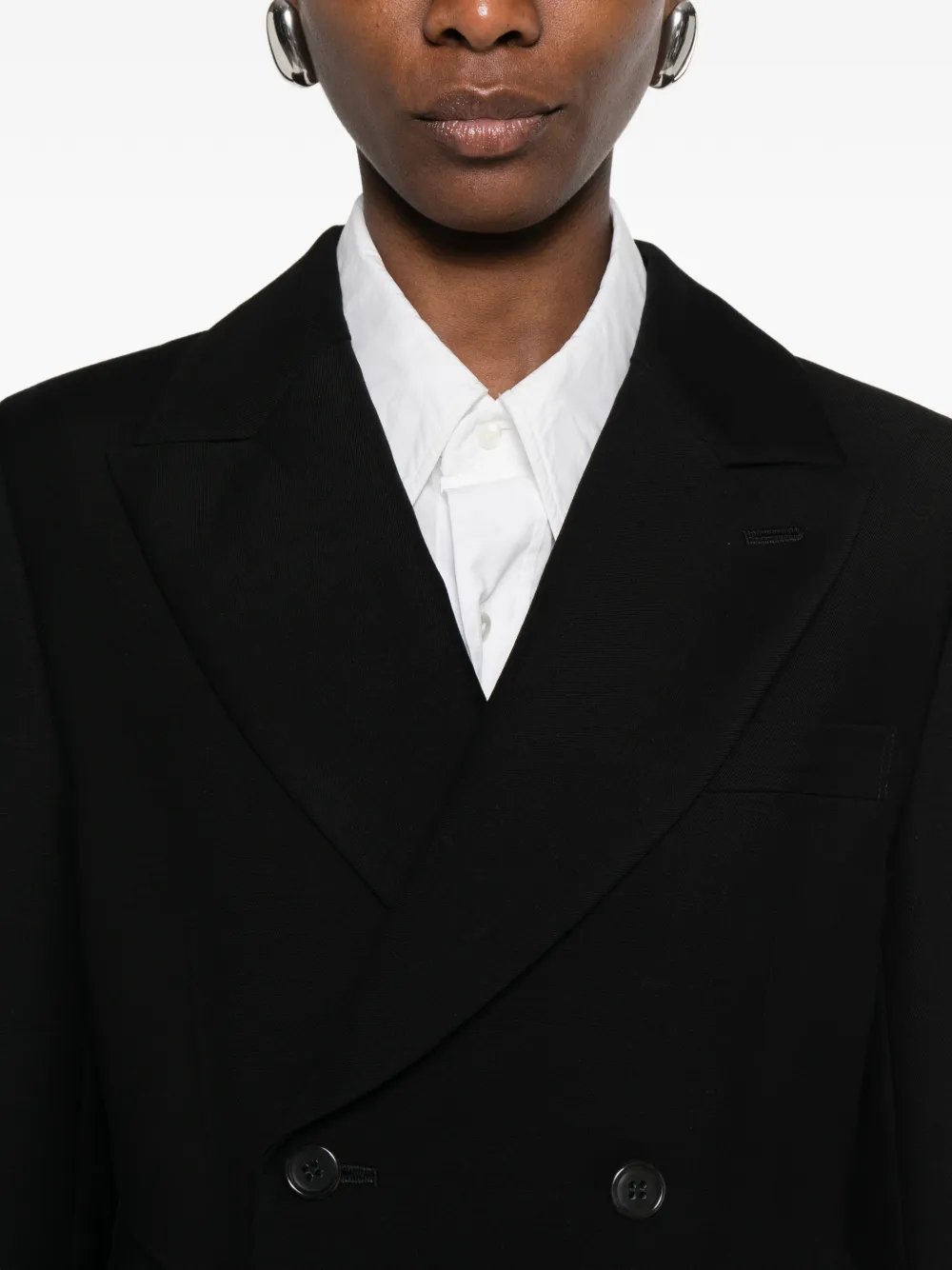 Pleated Blazer-Style Double-Breasted Coat