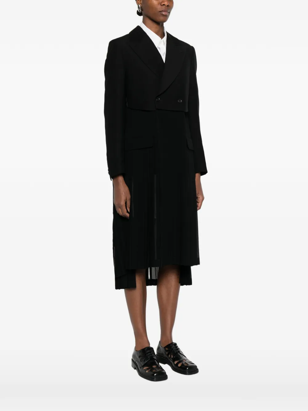 Pleated Blazer-Style Double-Breasted Coat