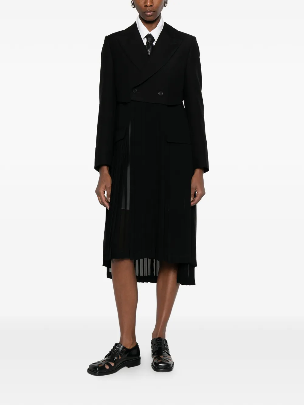 Pleated Blazer-Style Double-Breasted Coat