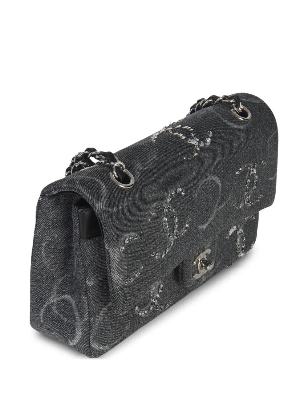 Medium Denim Sequin Cc Classic Double Flap Bag