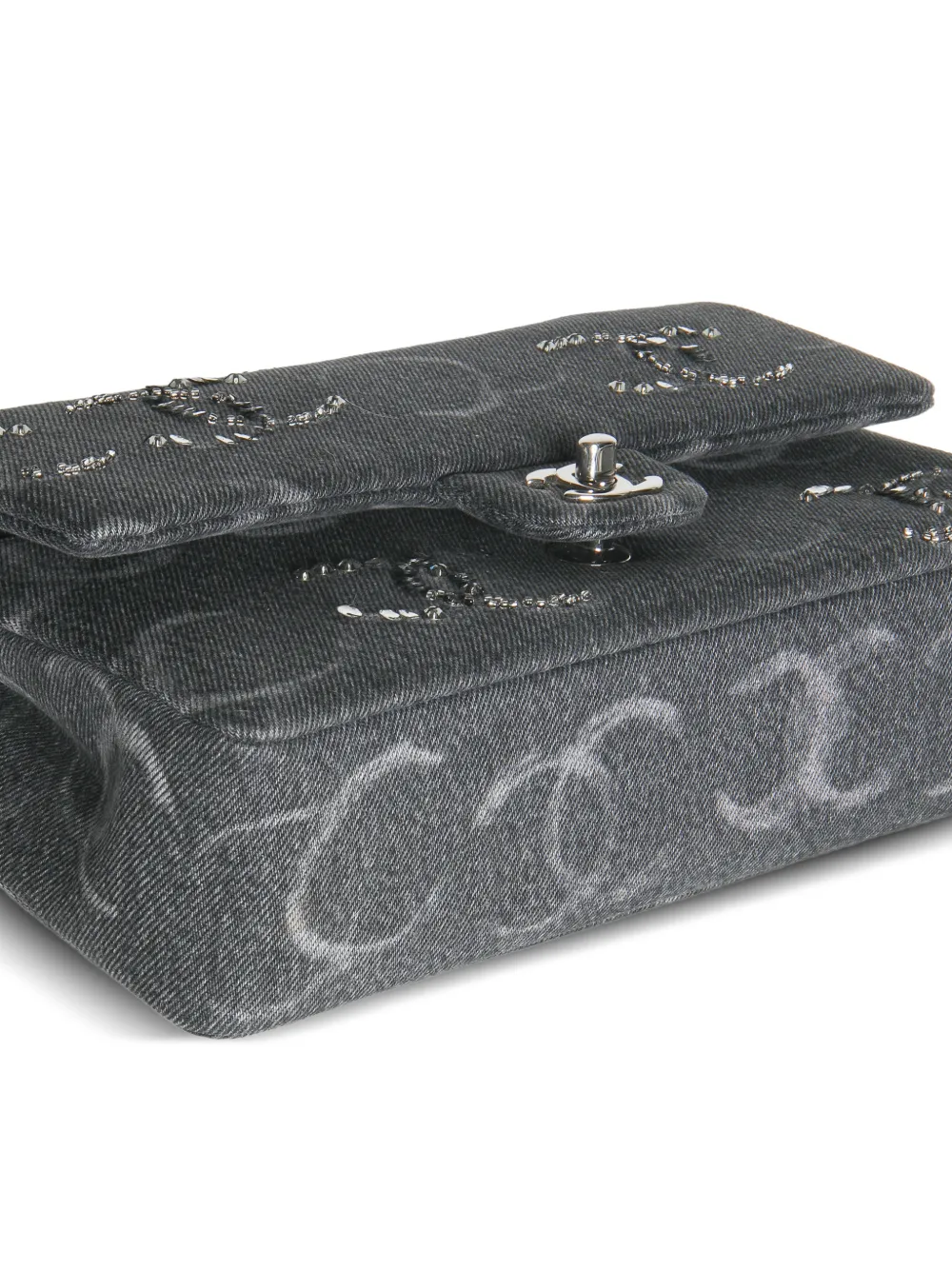 Medium Denim Sequin Cc Classic Double Flap Bag