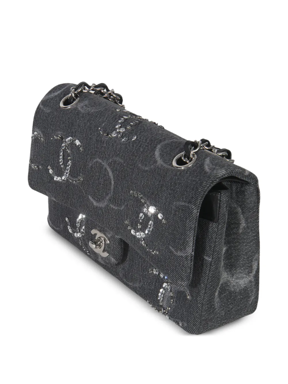 Medium Denim Sequin Cc Classic Double Flap Bag