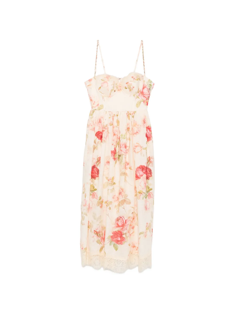 ZIMMERMANN Roselight Picnic floral-print linen midi dress - Toni neutri