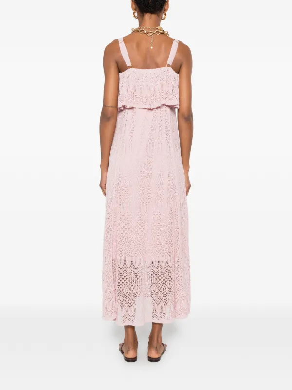 ZIMMERMANN Lace Ruffled Midi Dress | Pink | FARFETCH