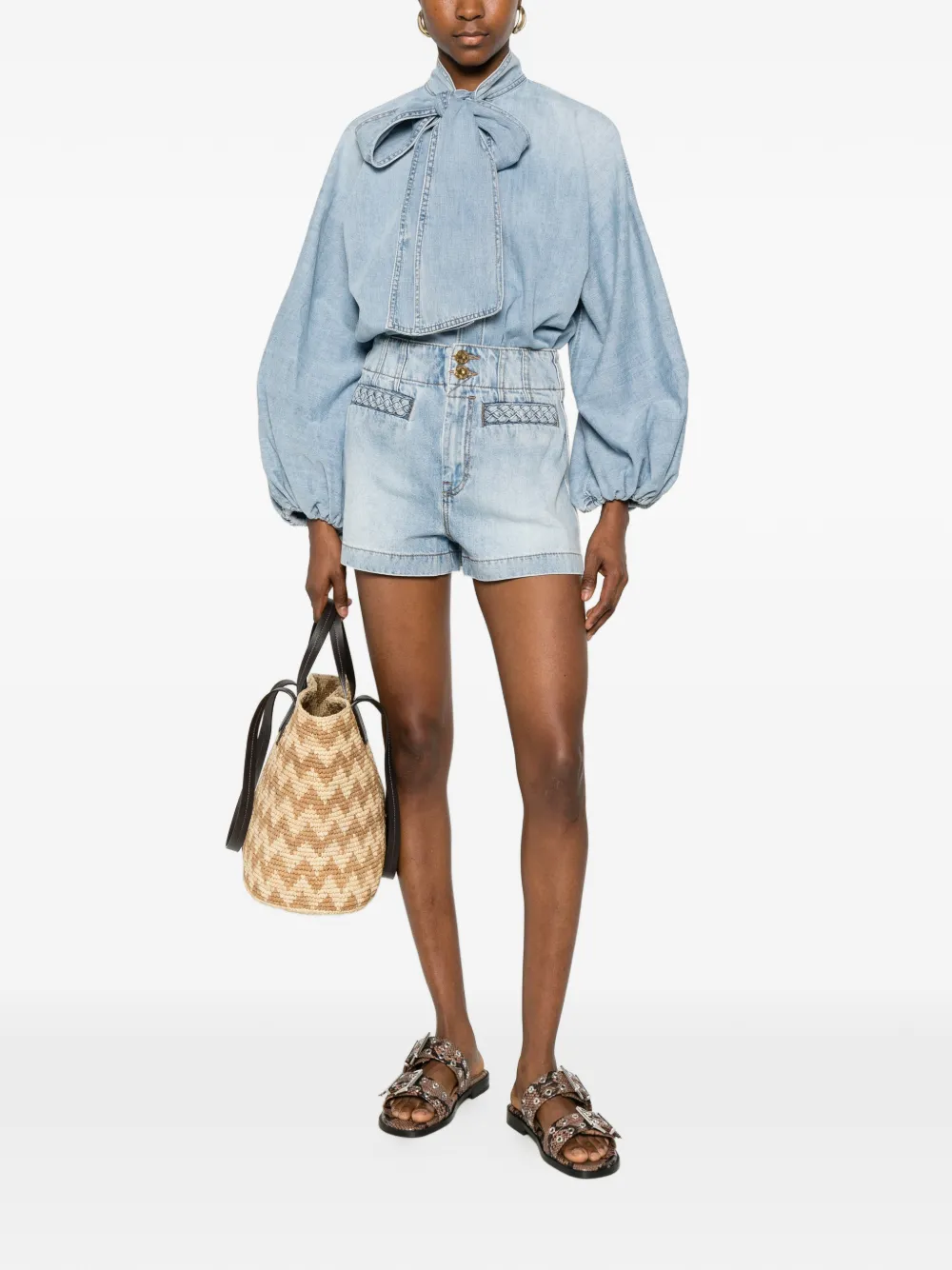 ZIMMERMANN Indra blouse met gestrikte hals Blauw