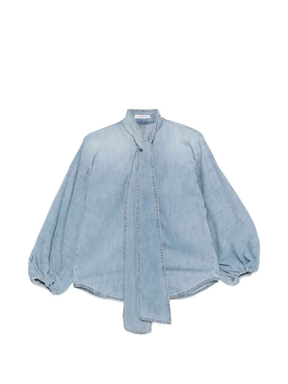 ZIMMERMANN ZIM INDRA DENIM TIE NECK BLOUSE SKYLARK - Blu
