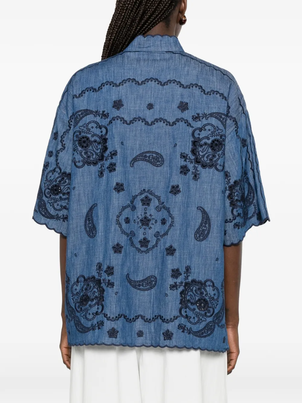 ZIMMERMANN Aster gewelfde blouse met geborduurd paisley Blauw