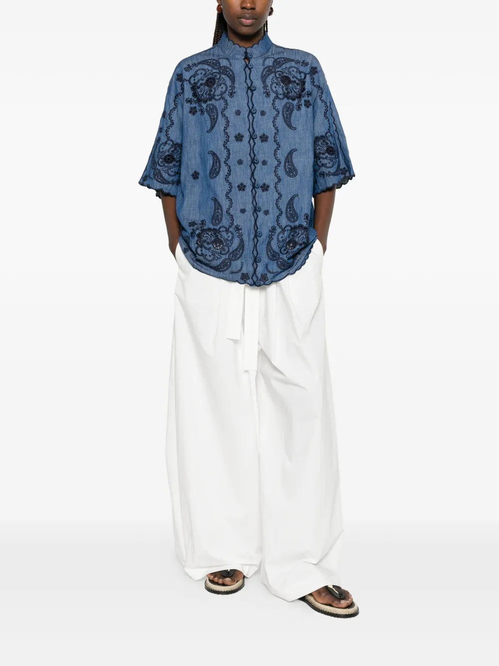 ZIMMERMANN Aster gewelfde blouse met geborduurd paisley Blauw