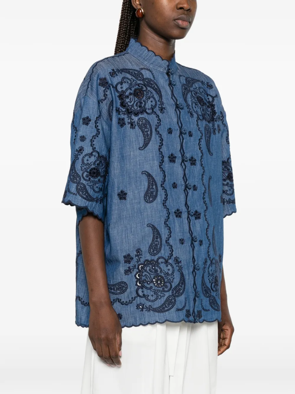 ZIMMERMANN Aster gewelfde blouse met geborduurd paisley Blauw