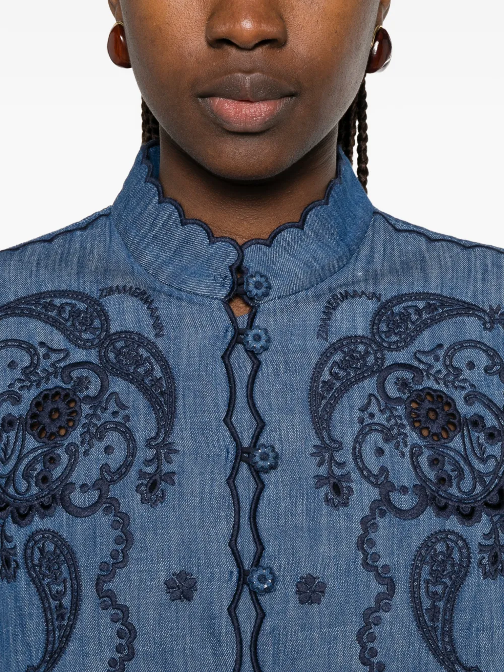 ZIMMERMANN Aster gewelfde blouse met geborduurd paisley Blauw