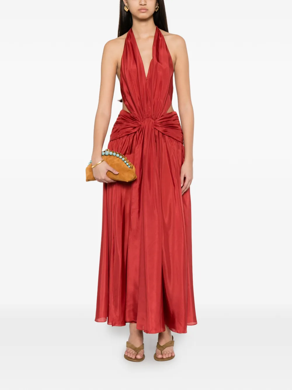 ZIMMERMANN Indra maxi-jurk met diepe hals en uitgesneden details Rood