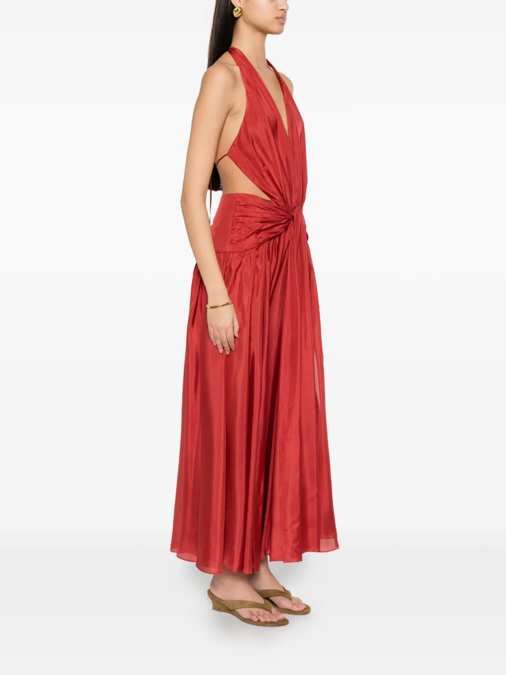 ZIMMERMANN Indra maxi-jurk met diepe hals en uitgesneden details Rood