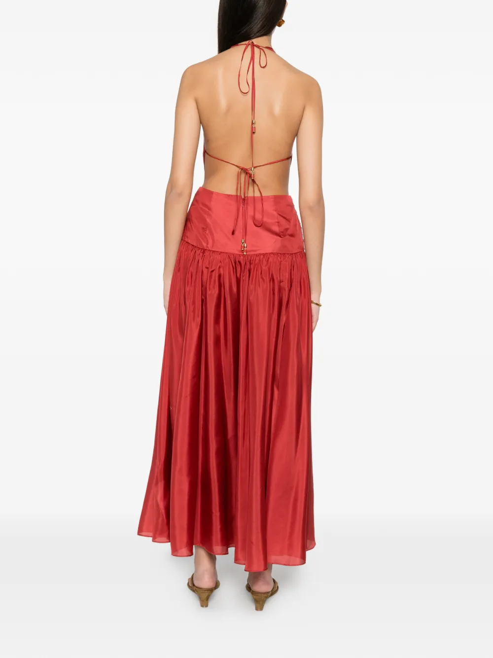 ZIMMERMANN Indra maxi-jurk met diepe hals en uitgesneden details Rood
