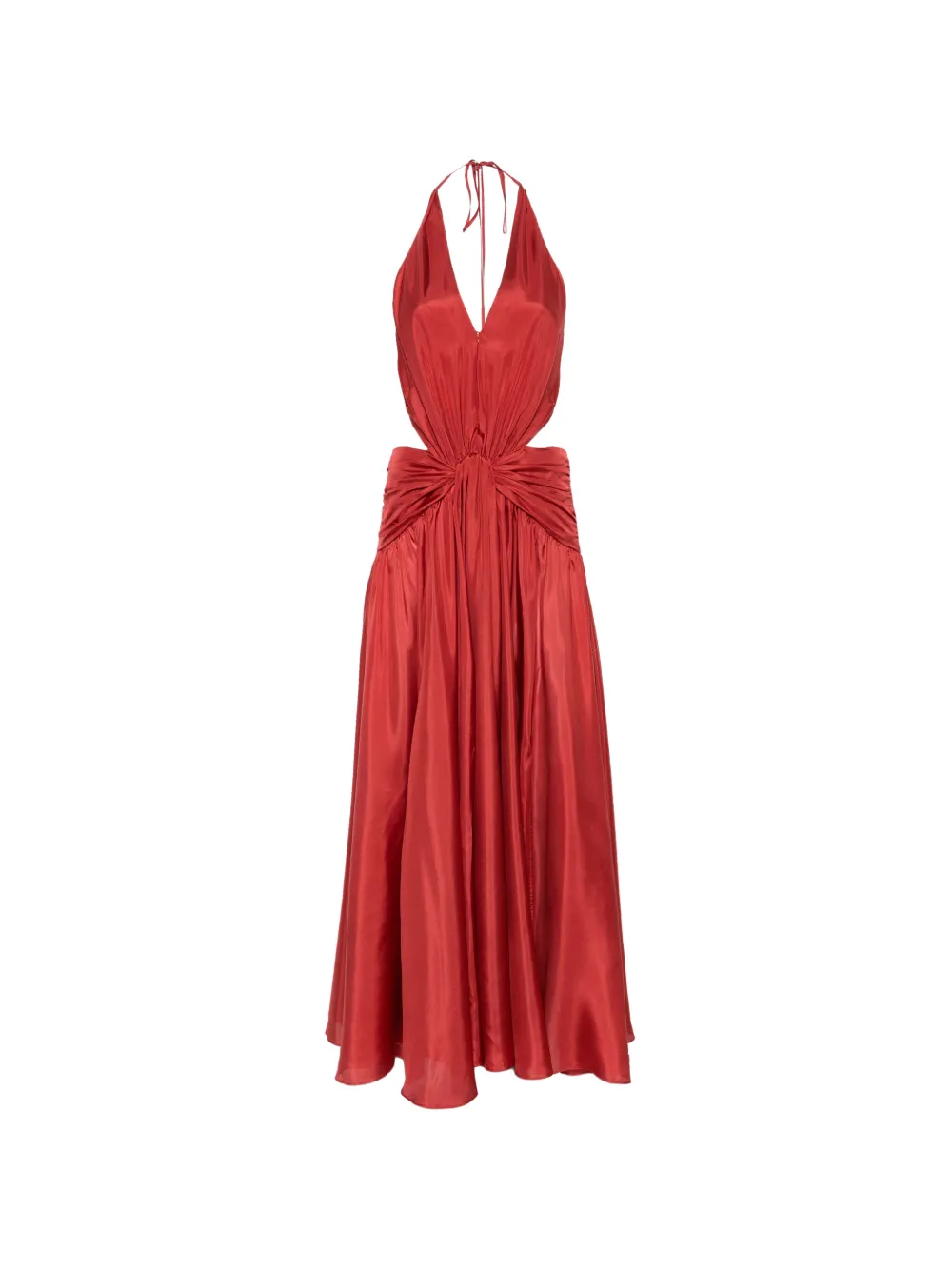 ZIMMERMANN ZIM INDRA PLUNGE HALTER MAXI DRESS RASPBERRY - Red