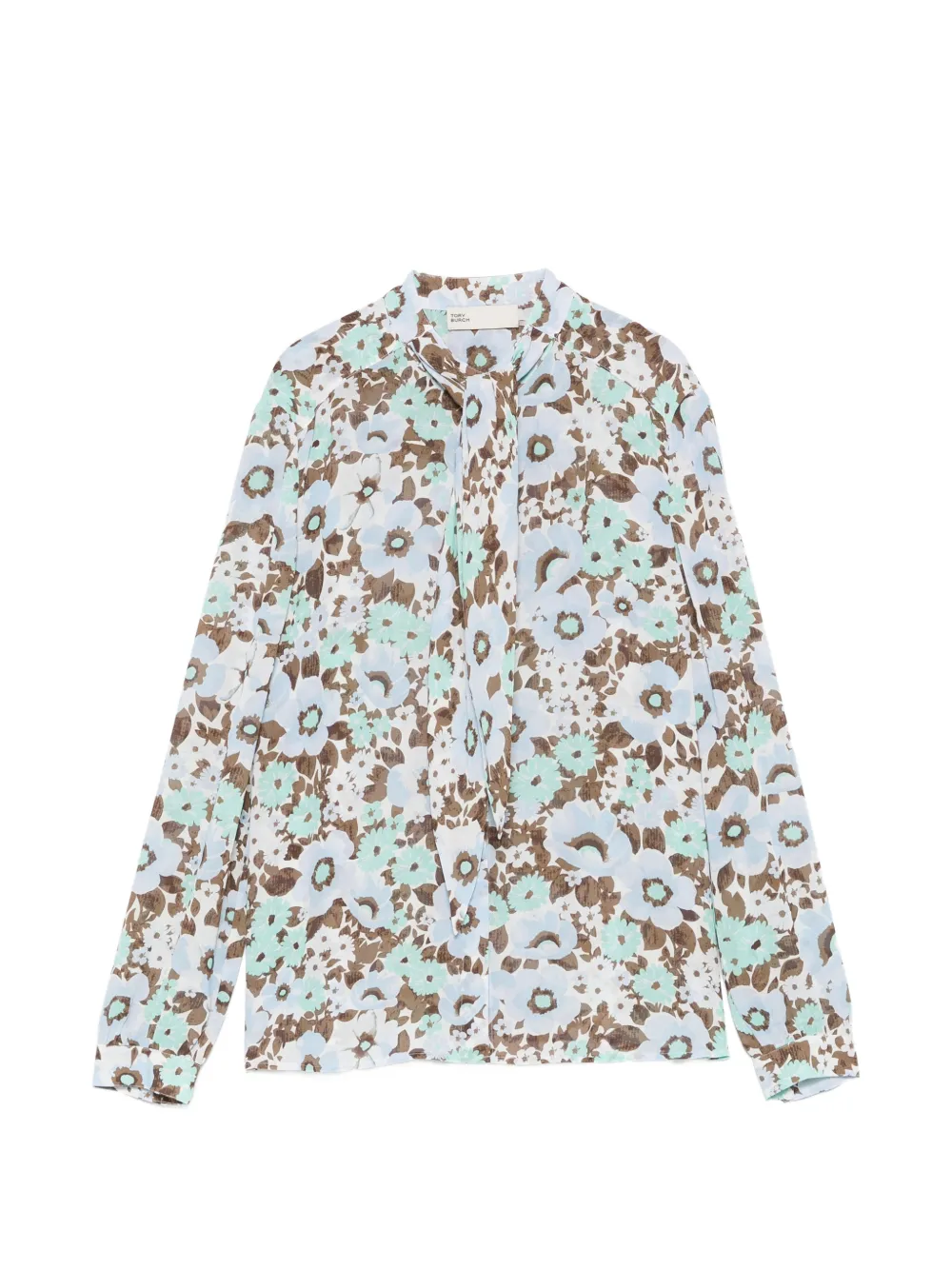 Tory Burch floral-print pussy-bow blouse - Blu