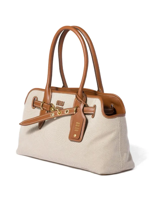 MIU MIU バッグ Miu Miu Aventure Canvas And Leather Bag | Neutrals | FARFETCH IN