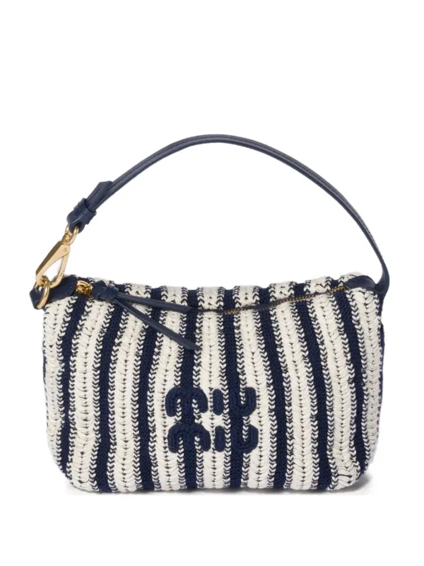 Miu Miu Crochet And Leather Pouch | Blue | FARFETCH CA