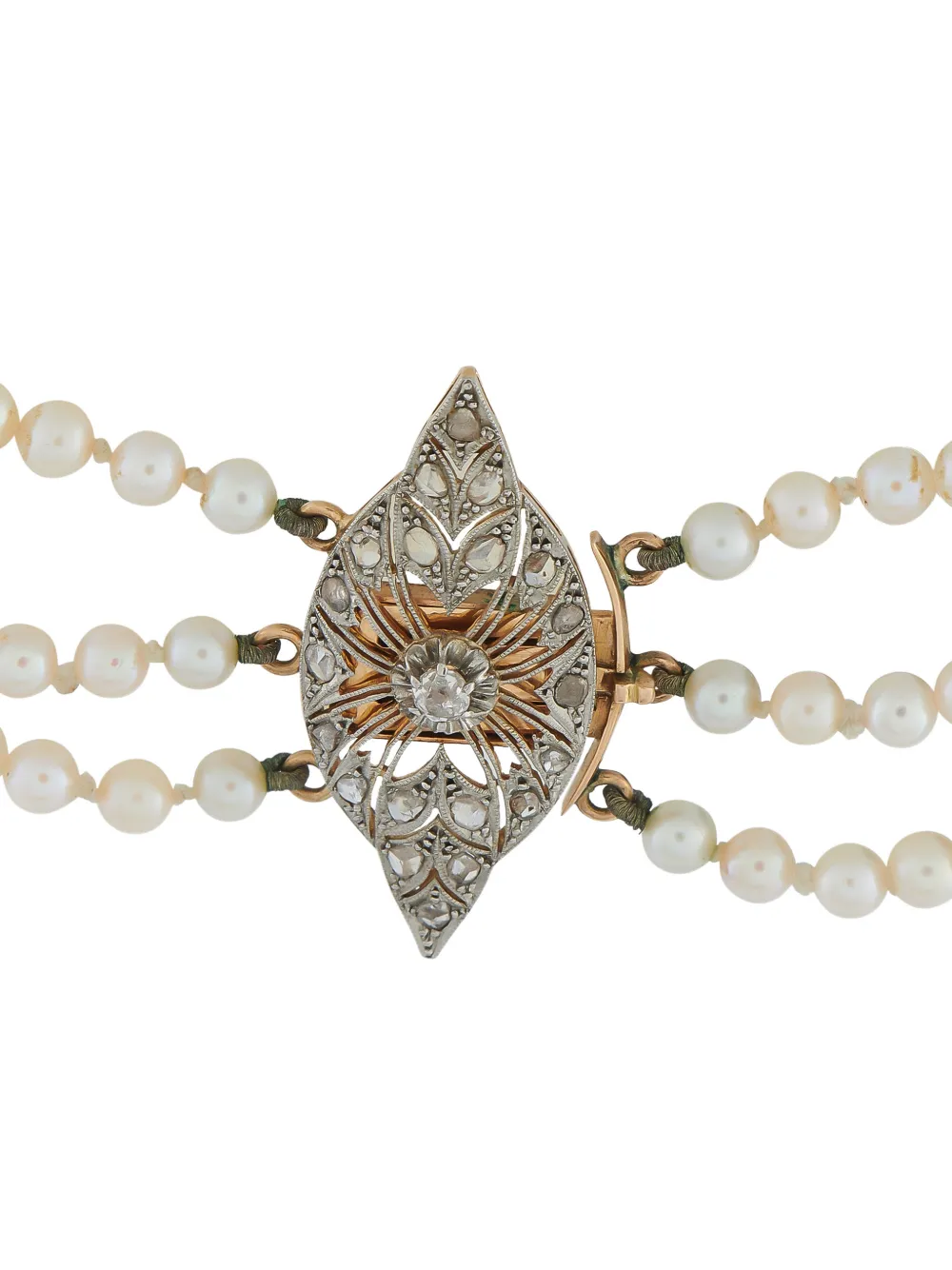 Diamond-Embellished Pendant Pearl Necklace