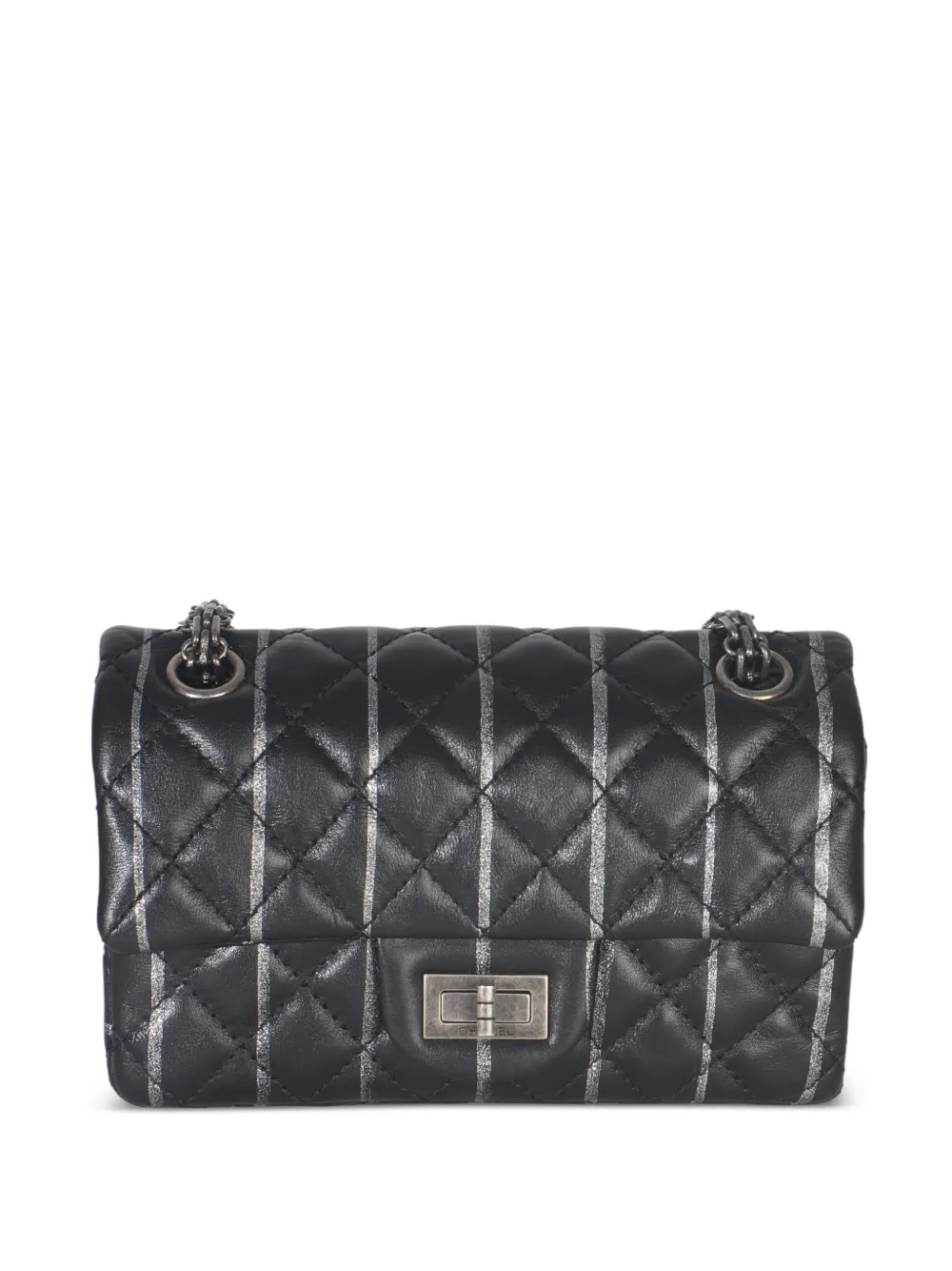 CHANEL Pre-Owned 2018 mini Quilted Aged Calfskin Glitter Stripe Reissue 2.55 Flap bag - Nero