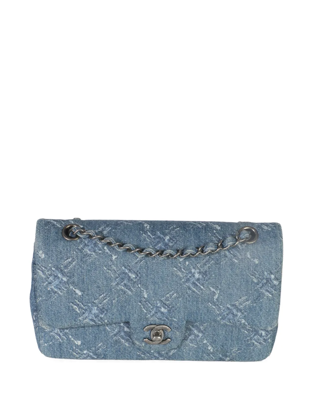 CHANEL Pre-Owned 2019 Classic Flap chain printed denim bag - Blu