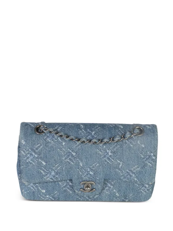 Chanel Pre-owned 2019 Classic Flap Chain Printed Denim Bag in Blue