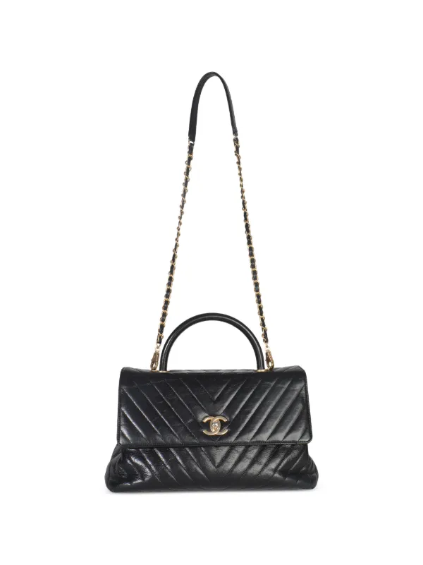 CHANEL Pre-Owned 2018 Large Black Chevron Aged Calfskin Coco Top
