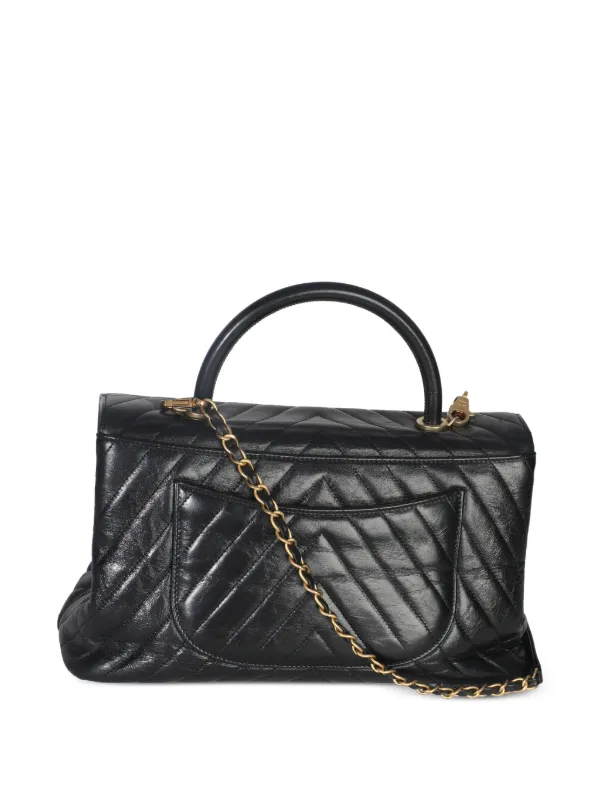 CHANEL Pre-Owned 2018 Large Black Chevron Aged Calfskin Coco Top