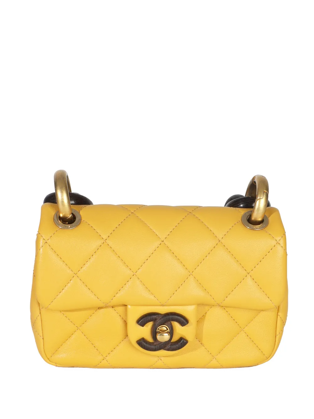 CHANEL Pre-Owned 2023 mini Yellow Quilted Lambskin Wenge Wood Flap bag - Giallo