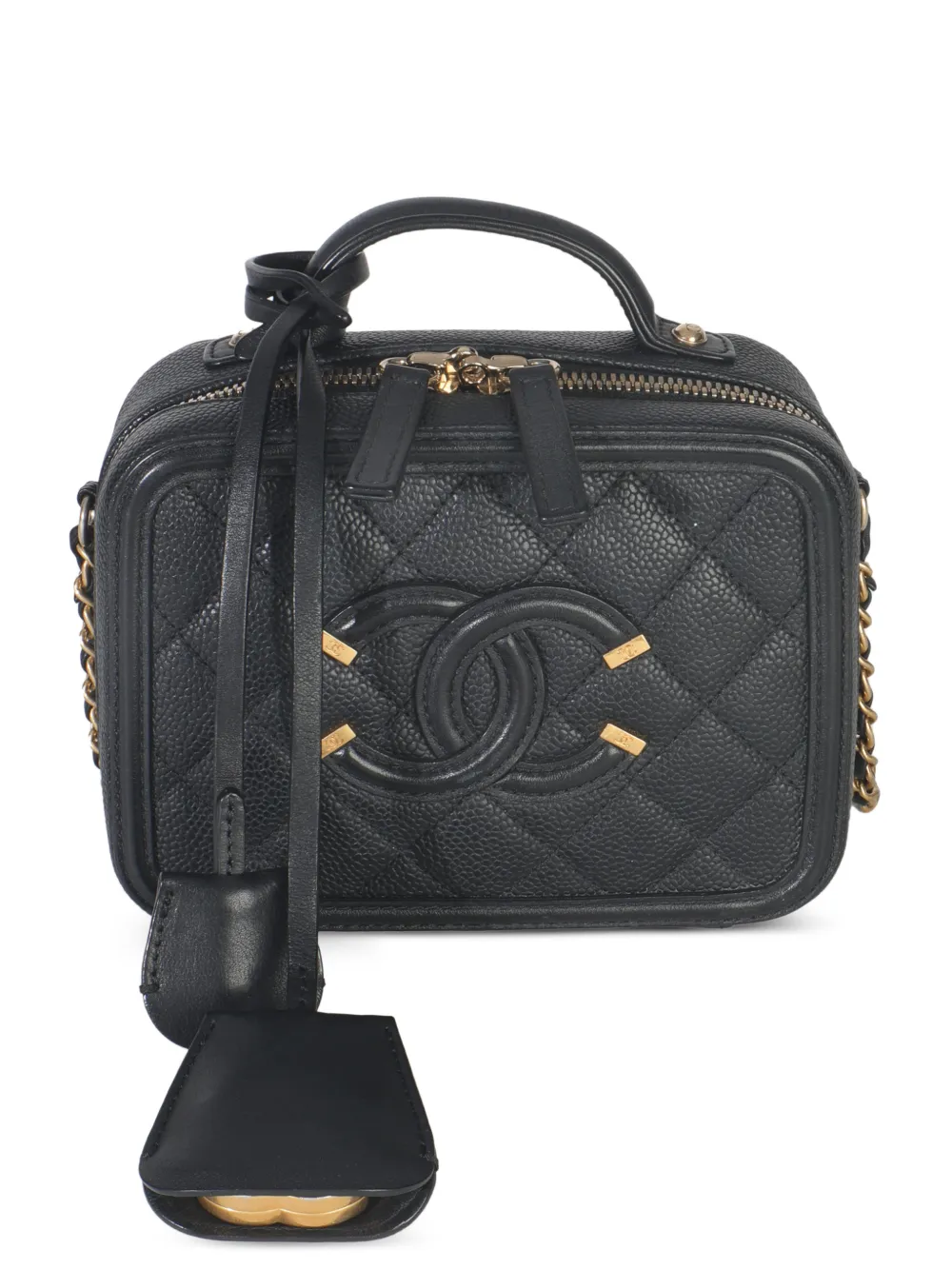 CHANEL Pre-Owned 2016 small Caviar Quilted CC Filigree Vanity Case tote bag - Nero