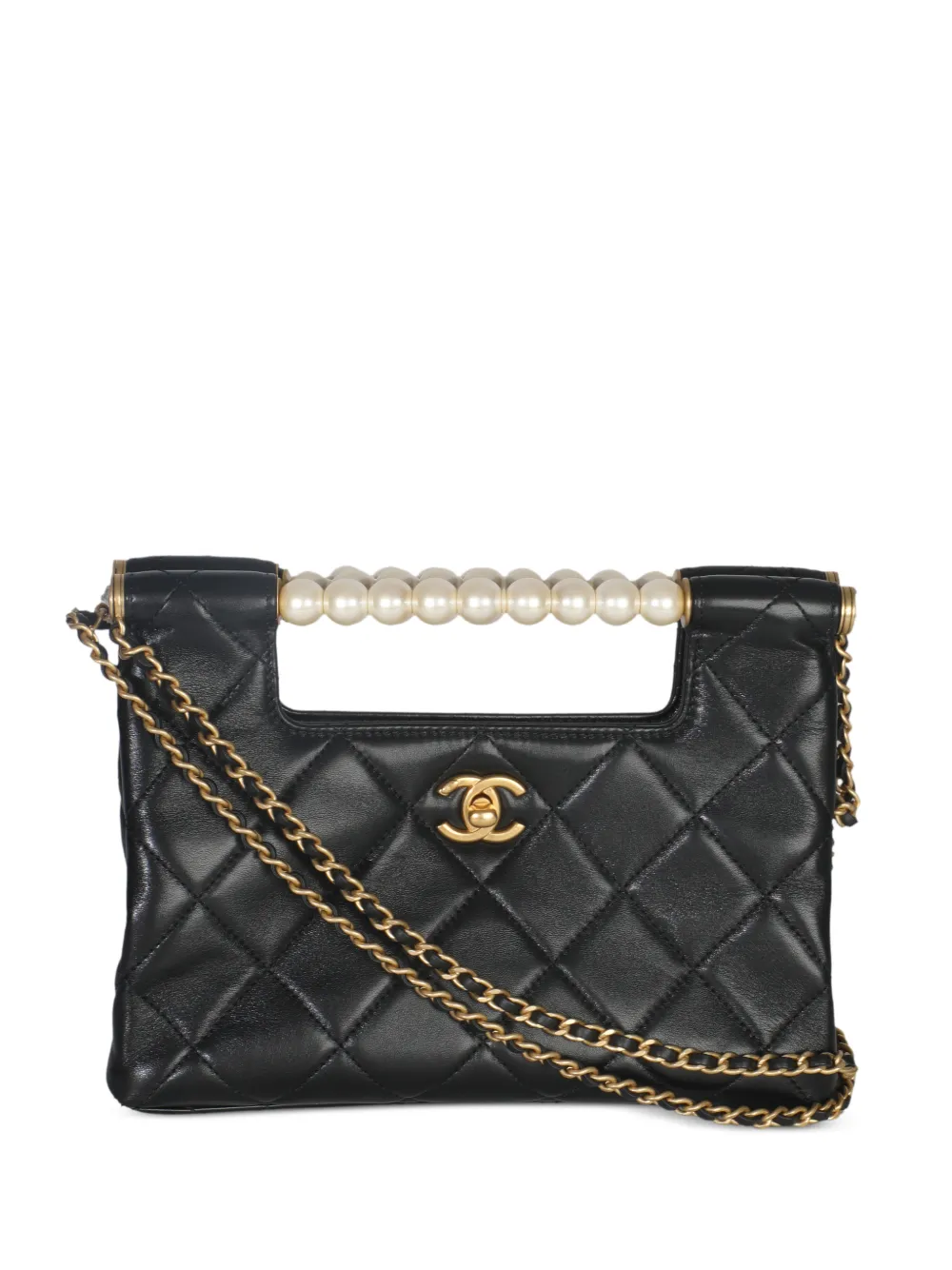 CHANEL Pre-Owned 2021-2025 small CC Pearls Bar Handle Shopping quilted bag - Nero