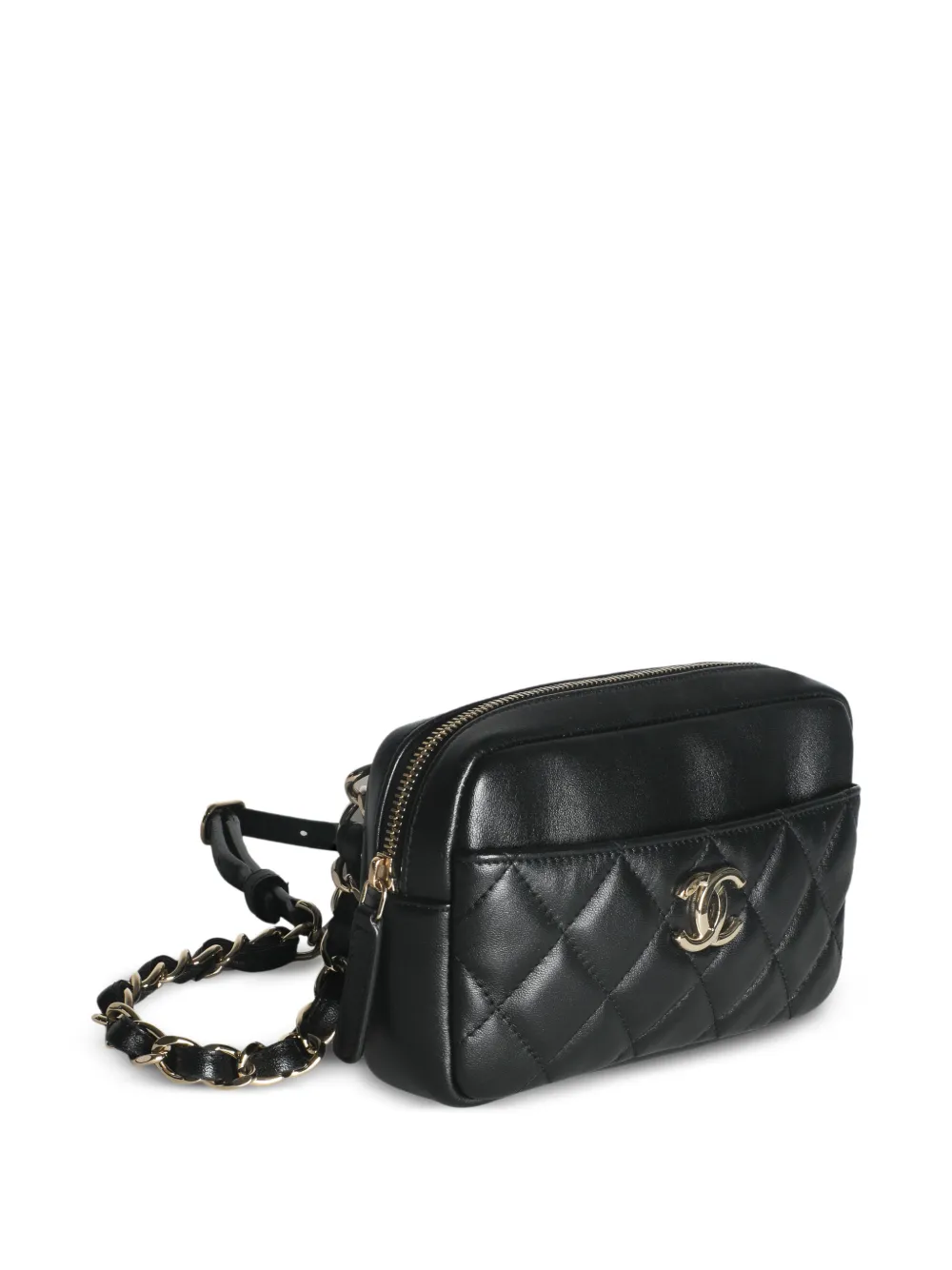 CHANEL Pre-Owned 2019 gewatteerde lamsleren heuptas met voorzak Zwart