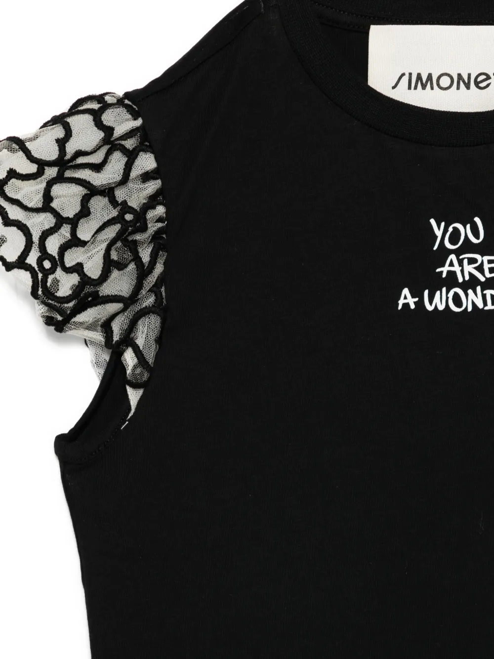 Simonetta T-shirt met ruches en kant Zwart