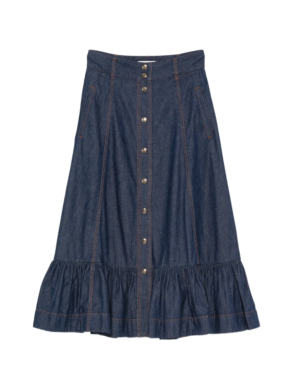ZIMMERMANN Aster ruffled denim maxi skirt - Blu