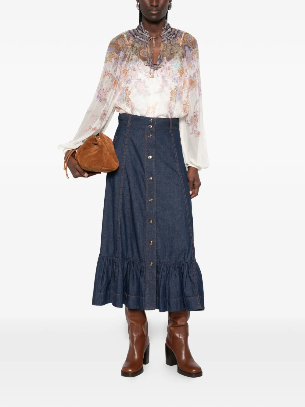 ZIMMERMANN Aster denim maxi-rok met ruches Blauw