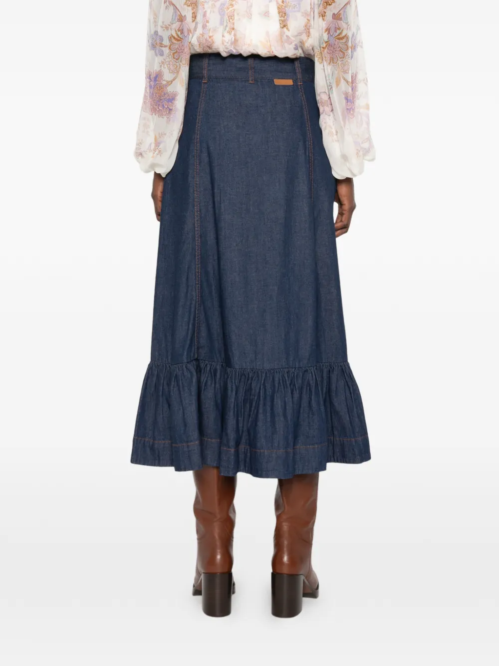 ZIMMERMANN Aster denim maxi-rok met ruches Blauw