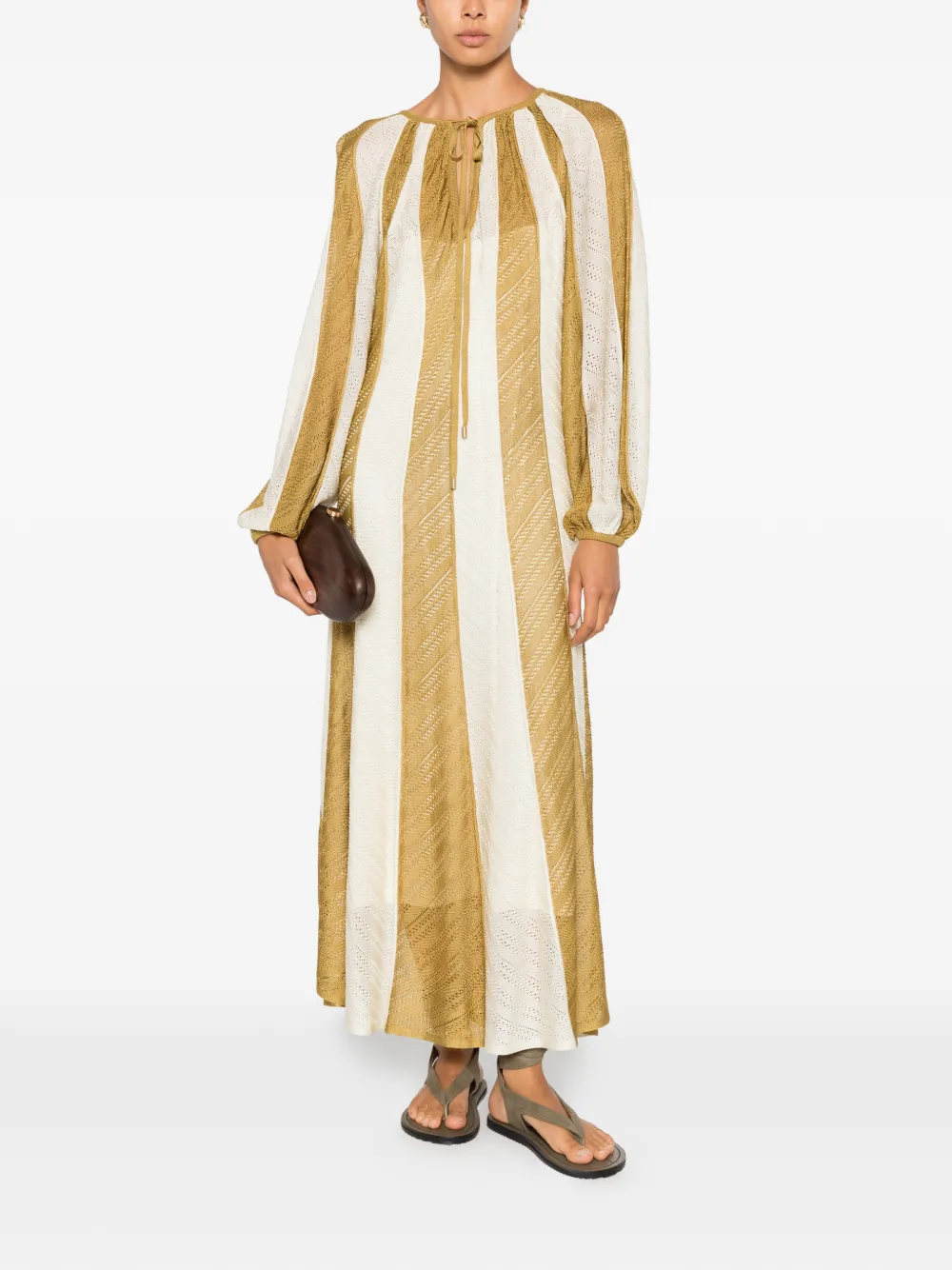 ZIMMERMANN Mahon Splice gestreepte maxi-dress met lange mouwen Groen