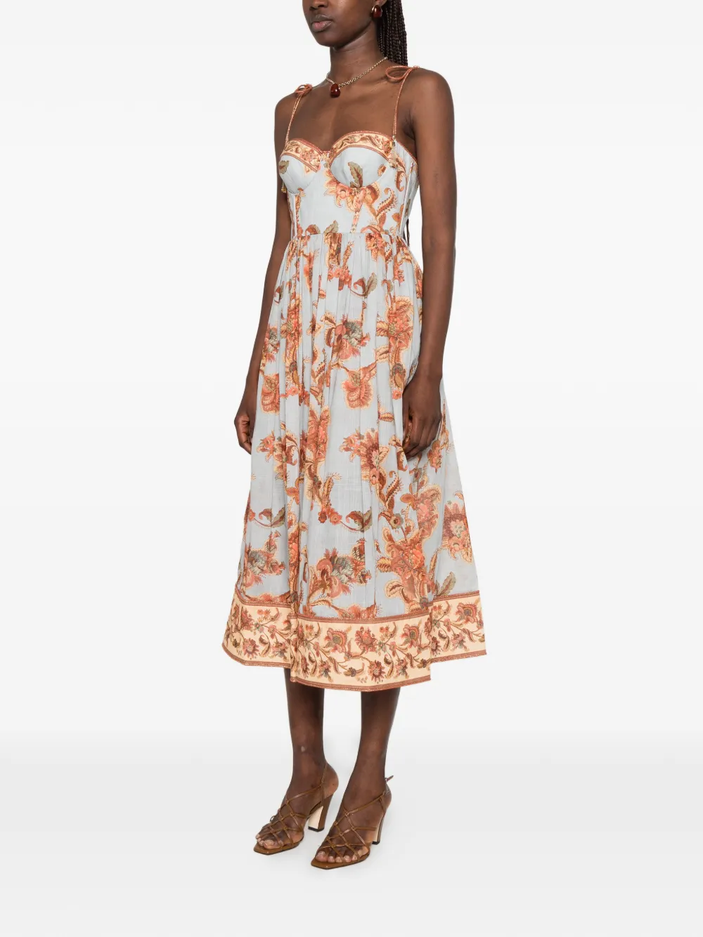 ZIMMERMANN Aster korset midi-jurk Blauw