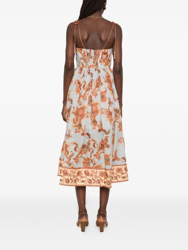 ZIMMERMANN Aster Corset Midi Dress | Blue Jacobean | Size 0
