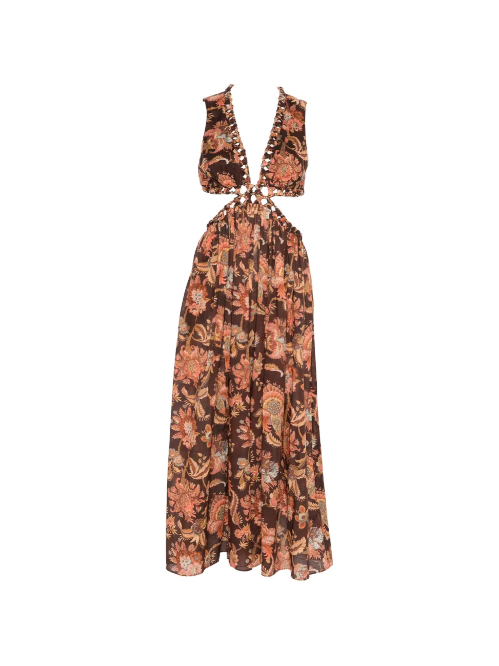 ZIMMERMANN ZIM ASTER MIDI DRESS CHOCOLATE JACOBEAN - Braun