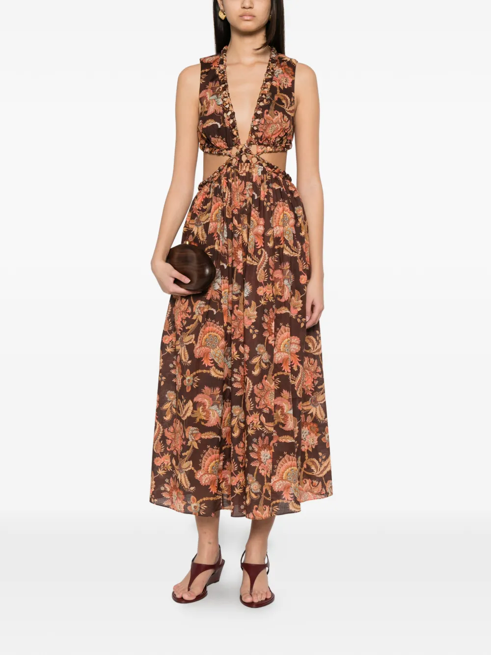 ZIMMERMANN Jurk met bloemenprint Bruin